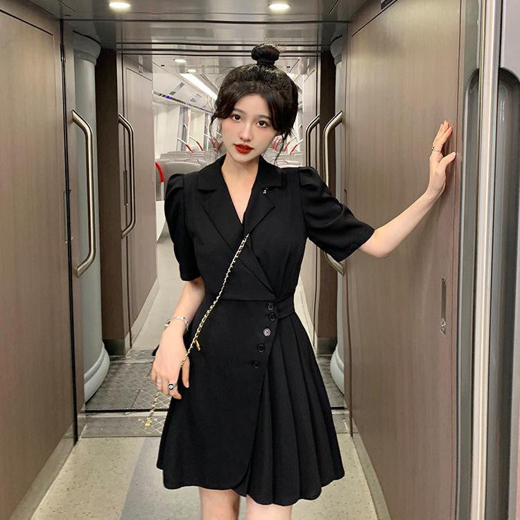 Pekanbaru Dress Formal Wanita V Neck Collar French Style Pink Kuning Hitam Simple Elegan Casual Gaun Pendek Warna Soft Berkerah High Quality A-Line Dress Berkualitas Korean Style
