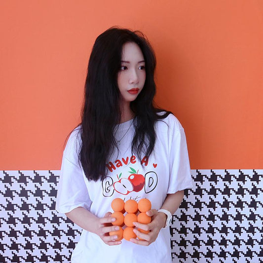 Pekanbaru Kaos Oversize Have A Good Weekend Cute Apple Love Bahan Berkualitas T-shirt Couple Unisex Simple Unik Gambar Apel Korean Style