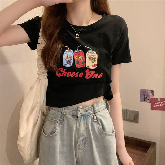 Pekanbaru Crop Top Fruit Soda Drink Choose One Hitam Putih Abu Sablon Colorful Berkualitas Simple Elegan Atasan Kaos Crop Unik Aesthetic Motif Minuman Kaleng Buah Grape Pineapple Cherry Korean Style