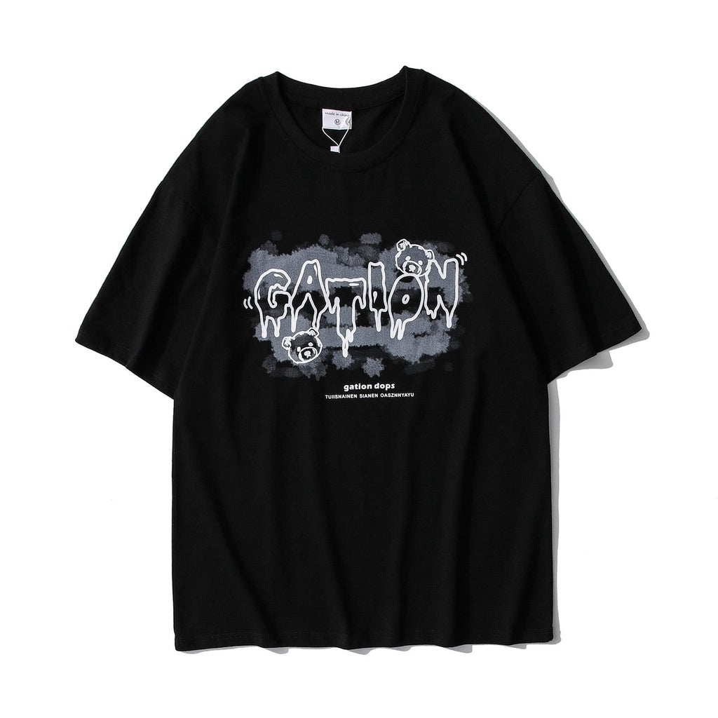 Pekanbaru Kaos Oversize Gation Beruang Two Tone Ombre Dops Japanese Hitam Putih Pink Abu-Abu Soft Color T-shirt Couple Unisex Unik Berkualitas Korean Style