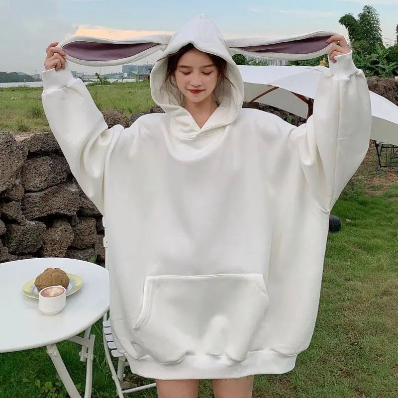 Pekanbaru Hoodie Oversize Telinga Kelinci Panjang Long Rabbit Ears Hoodie Unik Viral Polos Berkualitas Sweater Bertopi Lucu Sweatshirt Couple Unisex Bunny Korean Style