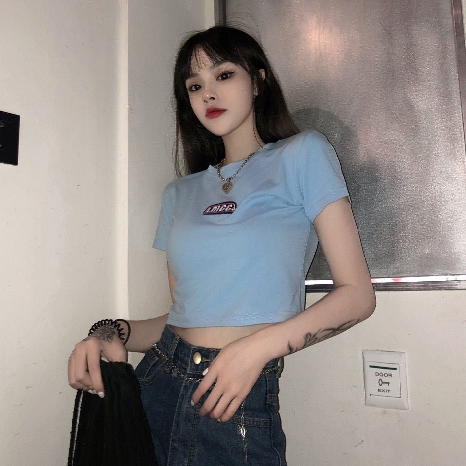 Pekanbaru Crop Top LMCC Swag Simple Polos Elegan Hitam Pink Biru Atasan Kaos Crop Polos Bordir Premium Berkualitas High Neck Swaggy Street Korean Style
