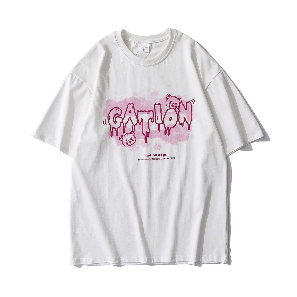 Pekanbaru Kaos Oversize Gation Beruang Two Tone Ombre Dops Japanese Hitam Putih Pink Abu-Abu Soft Color T-shirt Couple Unisex Unik Berkualitas Korean Style