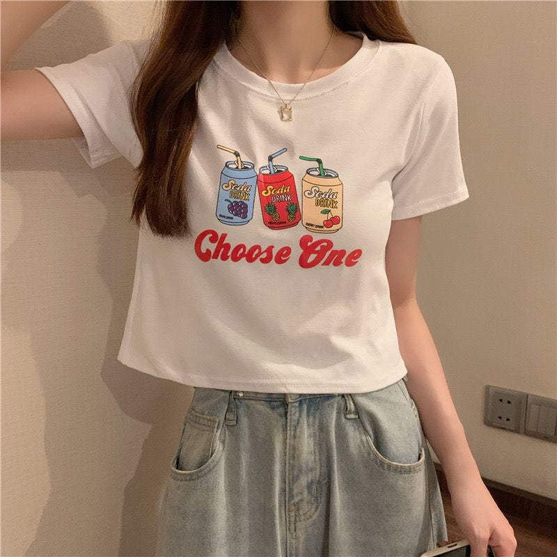 Pekanbaru Crop Top Fruit Soda Drink Choose One Hitam Putih Abu Sablon Colorful Berkualitas Simple Elegan Atasan Kaos Crop Unik Aesthetic Motif Minuman Kaleng Buah Grape Pineapple Cherry Korean Style