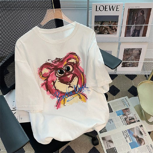 Pekanbaru Kaos Oversize Lotso Graffiti Pattern Pink Putih Abu T-shirt Couple Unisex Sablon Berkualitas Simple Elegan Aesthetic Hand Drawing Beruang Pink Lucu Unik Korean Style