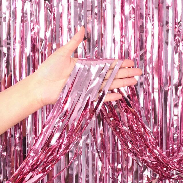 Pekanbaru HR- TIRAI PESTA Ulang Tahun Tirai Rumbai Plastik Chrome Foil 100 x 200 Cm Foil Curtain Backdrop Curtain Selinger Metalik Import Murah