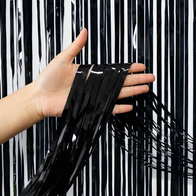 Pekanbaru HR- TIRAI PESTA Ulang Tahun Tirai Rumbai Plastik Chrome Foil 100 x 200 Cm Foil Curtain Backdrop Curtain Selinger Metalik Import Murah