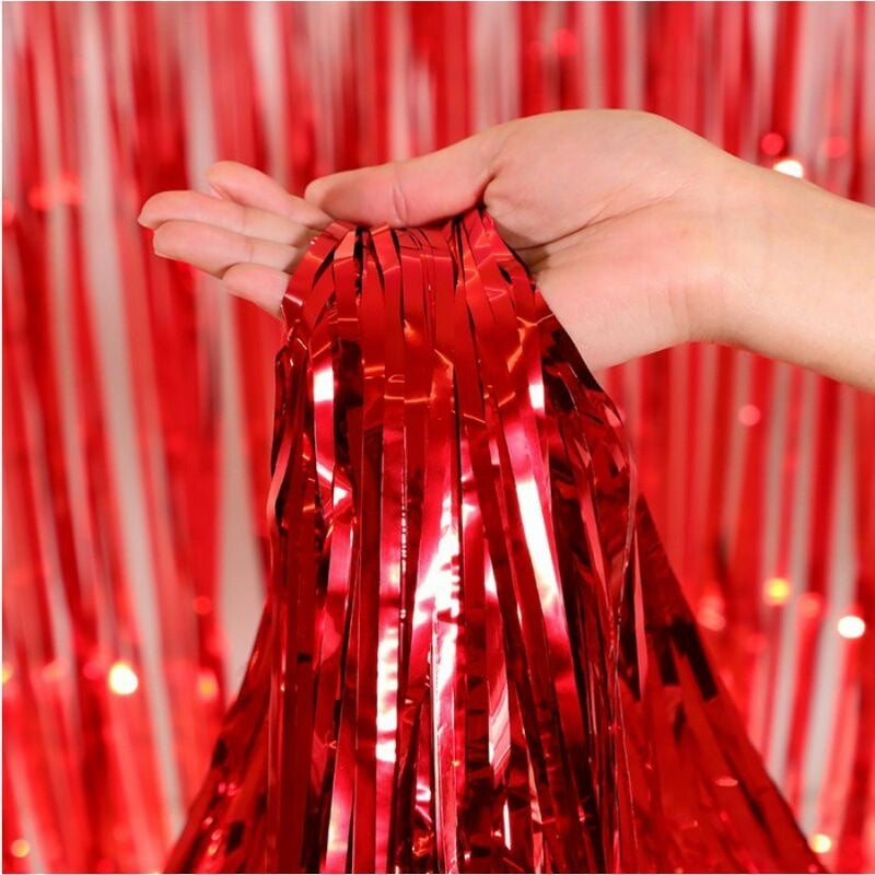 Pekanbaru HR- TIRAI PESTA Ulang Tahun Tirai Rumbai Plastik Chrome Foil 100 x 200 Cm Foil Curtain Backdrop Curtain Selinger Metalik Import Murah