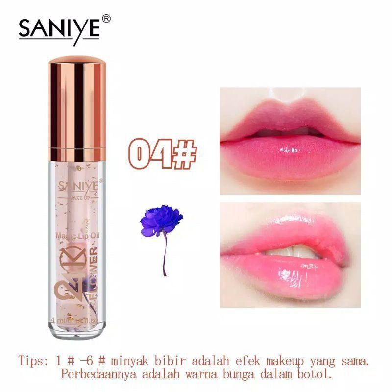 Pekanbaru Saniye 24K Luxury Gold Flower Magic Lip Oil Lip Gloss Pelembab Bibir