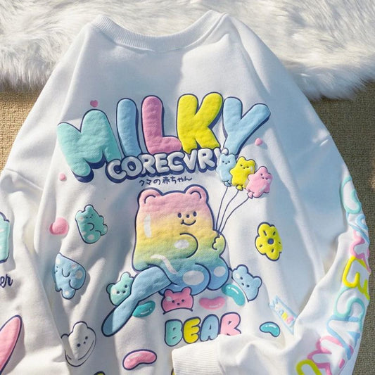 Pekanbaru Sweater Oversize Milky Corecvry Candy Bear Warna Pastel Marsmallow Timbul Hoodie Beruang Balon Warna Warni High Quality Korean Style