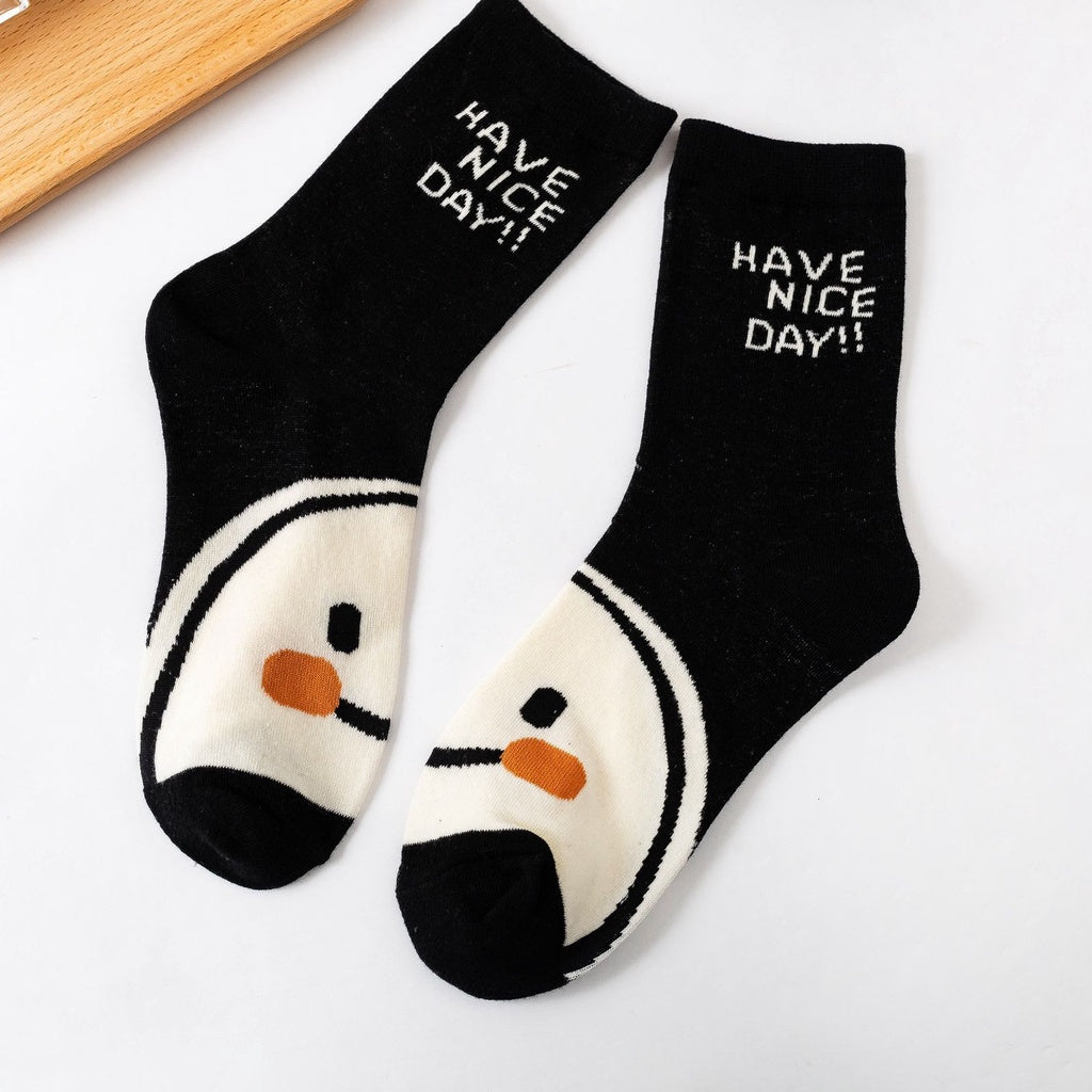 Pekanbaru Kaos Kaki Panjang Hitam Putih Smiley Emoticon Senyum Have A Nice Day Full Cotton Import Sock Stripe Smile Korean Style