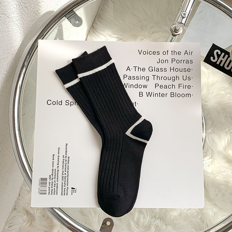Pekanbaru Kaos Kaki Hitam Putih Stripe R Letter Garis Black White Import Long Sock High Quality Kaos Kaki Panjang Korean Style