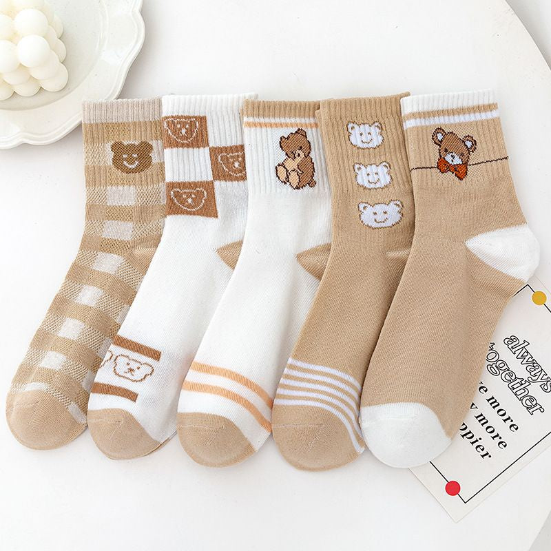 Pekanbaru Kaos Kaki Panjang Teddy Bear Brown Chocolate White Import Sock Beruang Square Coklat Putih High Quality Korean Style