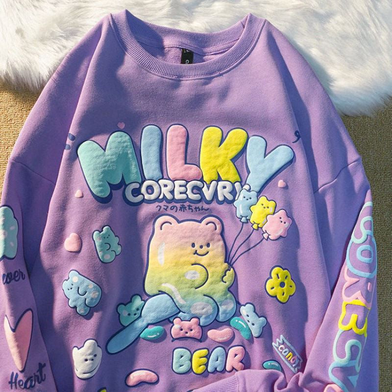 Pekanbaru Sweater Oversize Milky Corecvry Candy Bear Warna Pastel Marsmallow Timbul Hoodie Beruang Balon Warna Warni High Quality Korean Style