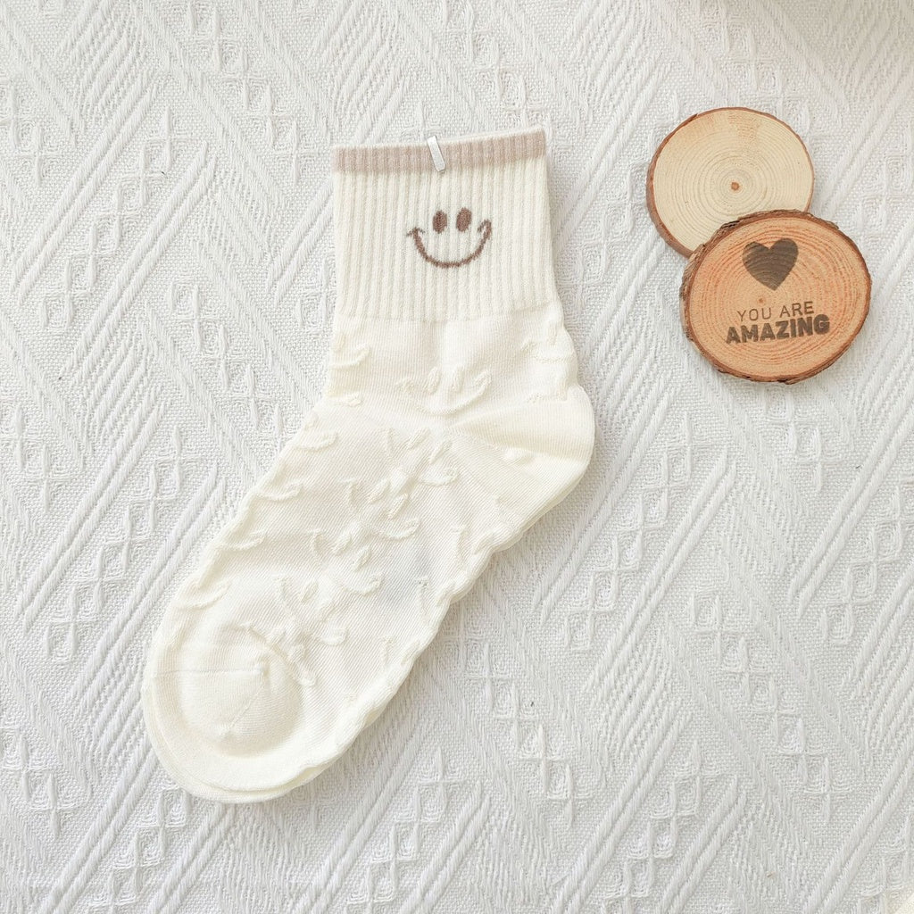 Pekanbaru Kaos Kaki Brown Coklat Motif Beruang Love Smile Bear Chocolate Base Putih Import Sock High Quality Knit Rajut Style Korean Style