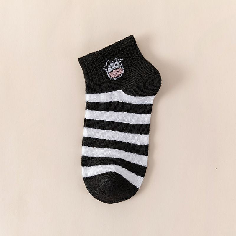 Pekanbaru Kaos Kaki Hitam Putih Motif Sapi Moo Black White Garis Cow Import Sock High Quality Korean Style