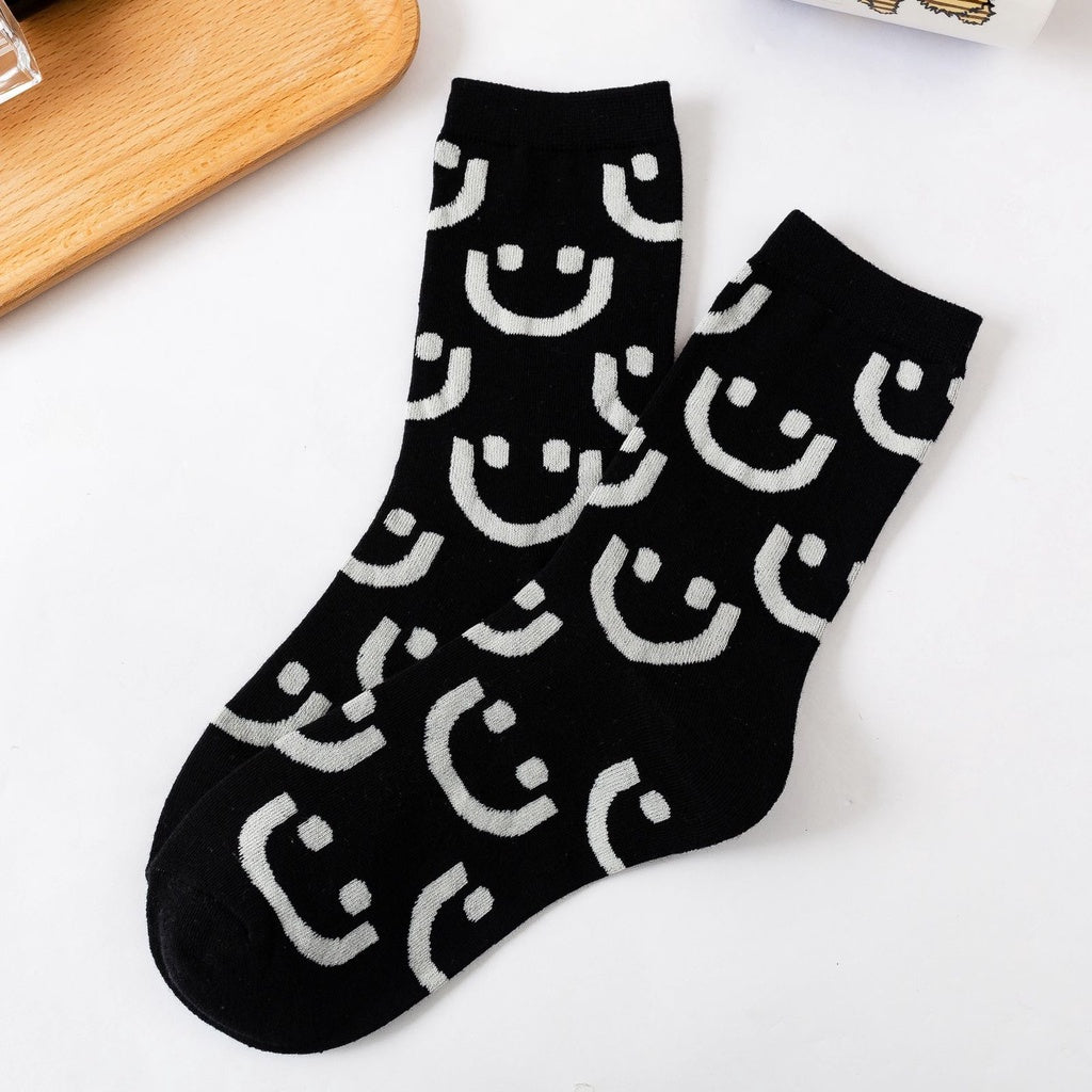 Pekanbaru Kaos Kaki Panjang Hitam Putih Smiley Emoticon Senyum Have A Nice Day Full Cotton Import Sock Stripe Smile Korean Style