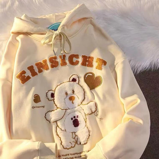 Pekanbaru Hoodie Oversize Einsicht Bear With Baloon Soft Color Beruang Bulu Bordir Timbul Sweatshirt Katun High Quality Korean Style