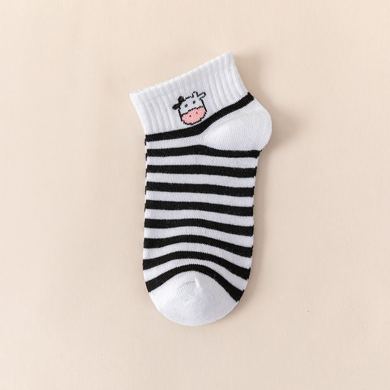 Pekanbaru Kaos Kaki Hitam Putih Motif Sapi Moo Black White Garis Cow Import Sock High Quality Korean Style