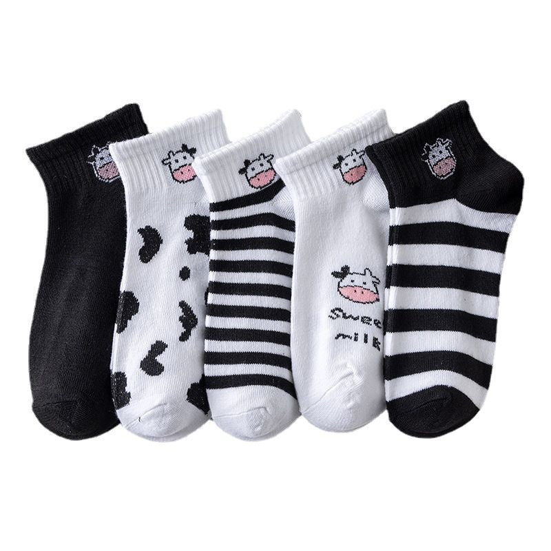 Pekanbaru Kaos Kaki Hitam Putih Motif Sapi Moo Black White Garis Cow Import Sock High Quality Korean Style