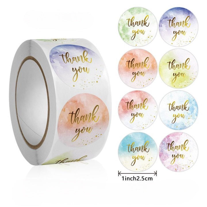 Pekanbaru 1 ROLL Stiker Label Thank You (500 Pcs) Sticker Ucapan Bulat Tempel Label Colorfull 2,5 cm