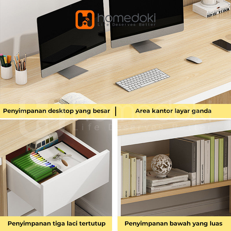 Pekanbaru Homedoki Meja Kantor/Meja Komputer/Meja Kantor Dengan Laci/Meja Kerja Minimalis/120Cm Meja Belajar