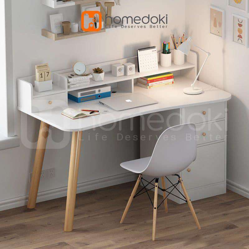Pekanbaru Homedoki Meja Belajar / Meja Komputer / Meja Kerja Kayu / Meja Kantor / Meja Rias Minimalis/ Dengan Laci Minimalis