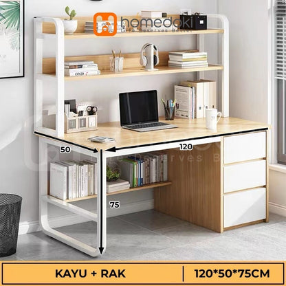Pekanbaru Homedoki Meja Kantor/Meja Komputer/Meja Kantor Dengan Laci/Meja Kerja Minimalis/120Cm Meja Belajar