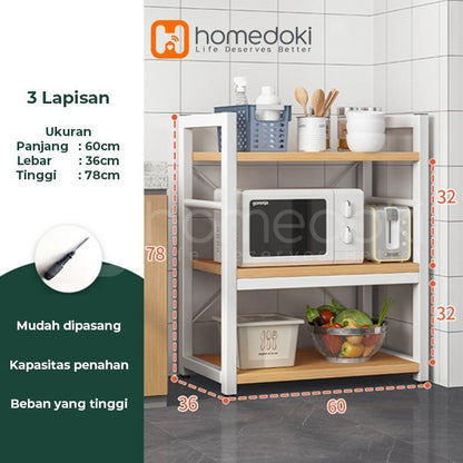 Pekanbaru Homedoki Rak/ Dapur Susun Minimalis Rak /Oven Microwave Bumbu Dapur/ Serbaguna Minimalis/ Kayu Serbaguna Rak