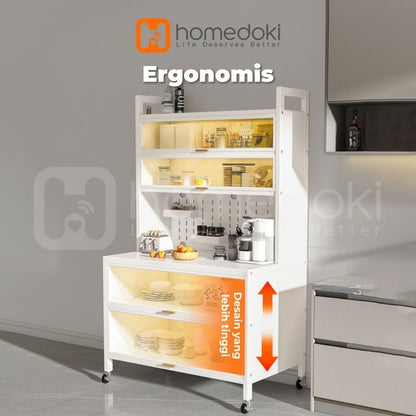 Pekanbaru Homedoki Lemari Dapur Minimalis/Rak Dapur/Lemari Piring/Rak Dapur Serbaguna/Rak Penyimpanan Dapur/Rak Piring Oven Microwave