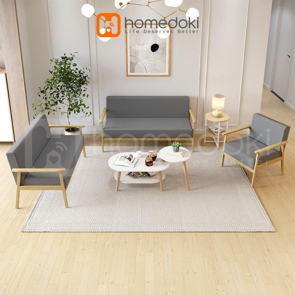 Pekanbaru Homedoki Sofa Untuk 2 Orang/ Sofa Minimalis Modern / Sofa Kain Nordik/ Ruang Tamu Apartemen Kecil Sofa Kayu Solid