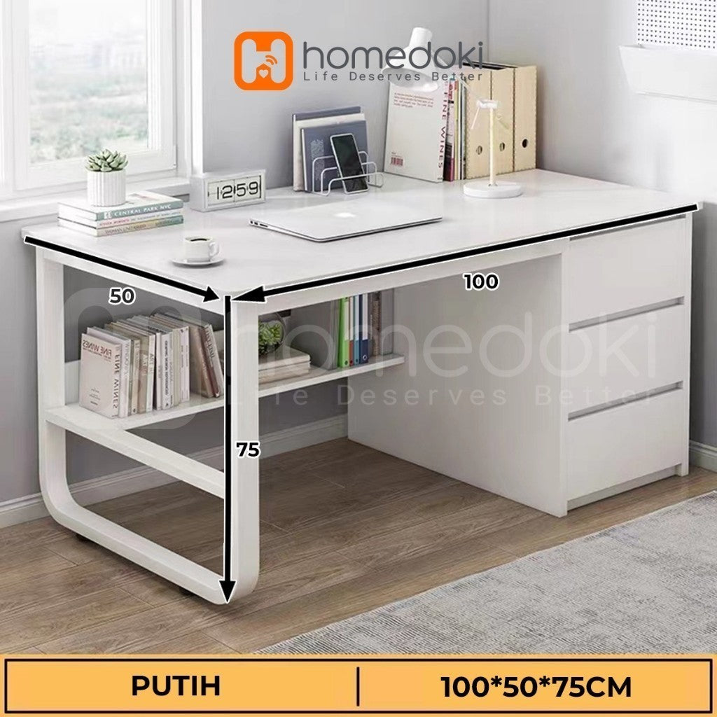 Pekanbaru Homedoki Meja Kantor/Meja Komputer/Meja Kantor Dengan Laci/Meja Kerja Minimalis/120Cm Meja Belajar