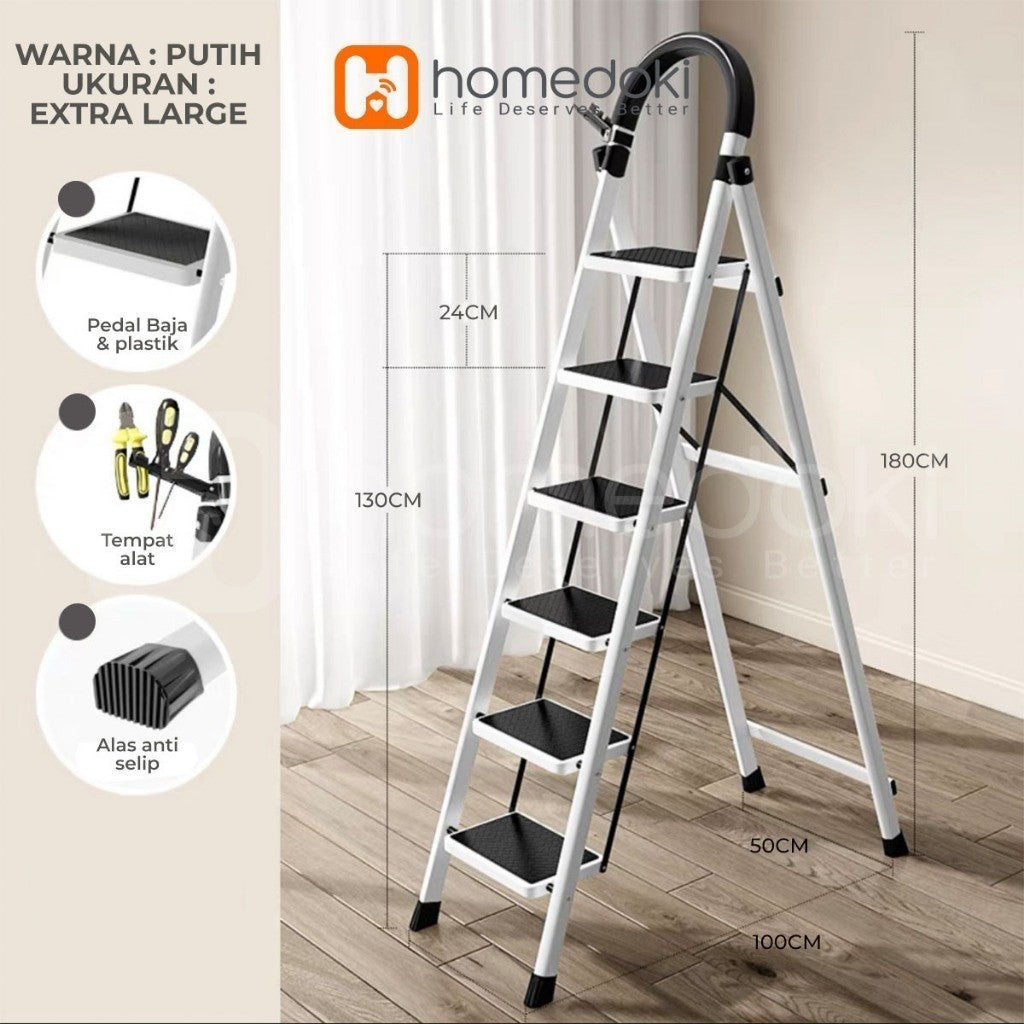 Pekanbaru Homedoki Tangga Rumah Lipat Tangga Besi Lipat 3/4 Step Household Steel Ladder/ Tangga Lipat Aluminium 4 Step Premium Ladder