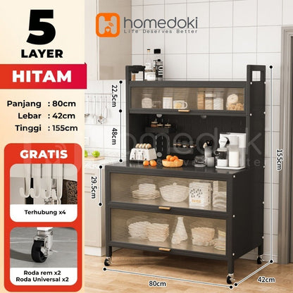Pekanbaru Homedoki Lemari Dapur Minimalis/Rak Dapur/Lemari Piring/Rak Dapur Serbaguna/Rak Penyimpanan Dapur/Rak Piring Oven Microwave
