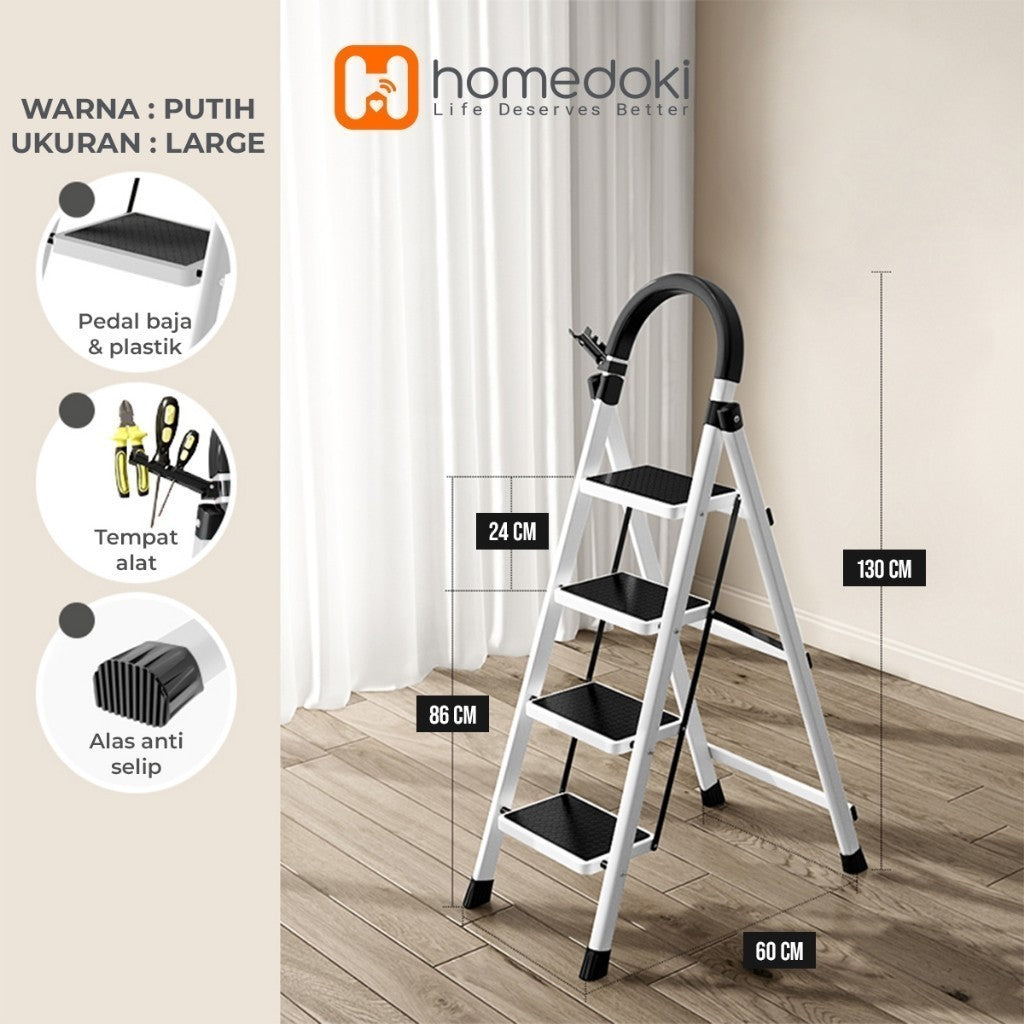 Pekanbaru Homedoki Tangga Rumah Lipat Tangga Besi Lipat 3/4 Step Household Steel Ladder/ Tangga Lipat Aluminium 4 Step Premium Ladder