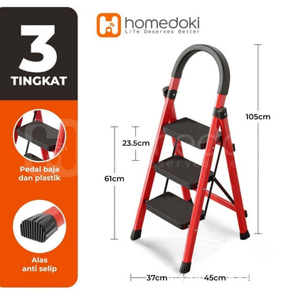 Pekanbaru Homedoki Tangga Rumah Lipat Tangga Besi Lipat 3/4 Step Household Steel Ladder/ Tangga Lipat Aluminium 4 Step Premium Ladder