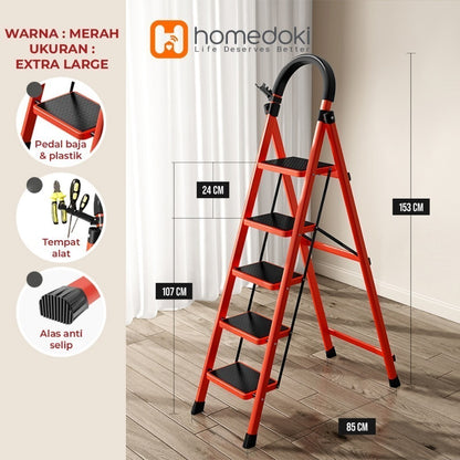 Pekanbaru Homedoki Tangga Rumah Lipat Tangga Besi Lipat 3/4 Step Household Steel Ladder/ Tangga Lipat Aluminium 4 Step Premium Ladder