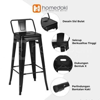 Pekanbaru Homedoki  Kursi Bar Besi/Kursi Makan/ Kursi Persegi Tinggi / Kursi Outdoor
