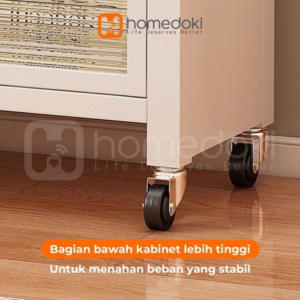 Pekanbaru Homedoki Rak Piring Tertutup / Rak Dapur / Lemari Piring/ Rak Susun Serbaguna  / Rak Penyimpanan Multi-Layer Dengan Roda Pintu