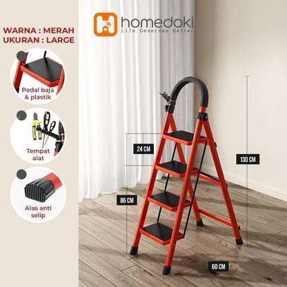 Pekanbaru Homedoki Tangga Rumah Lipat Tangga Besi Lipat 3/4 Step Household Steel Ladder/ Tangga Lipat Aluminium 4 Step Premium Ladder