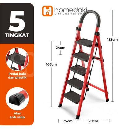 Pekanbaru Homedoki Tangga Rumah Lipat Tangga Besi Lipat 3/4 Step Household Steel Ladder/ Tangga Lipat Aluminium 4 Step Premium Ladder