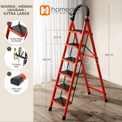 Pekanbaru Homedoki Tangga Rumah Lipat Tangga Besi Lipat 3/4 Step Household Steel Ladder/ Tangga Lipat Aluminium 4 Step Premium Ladder