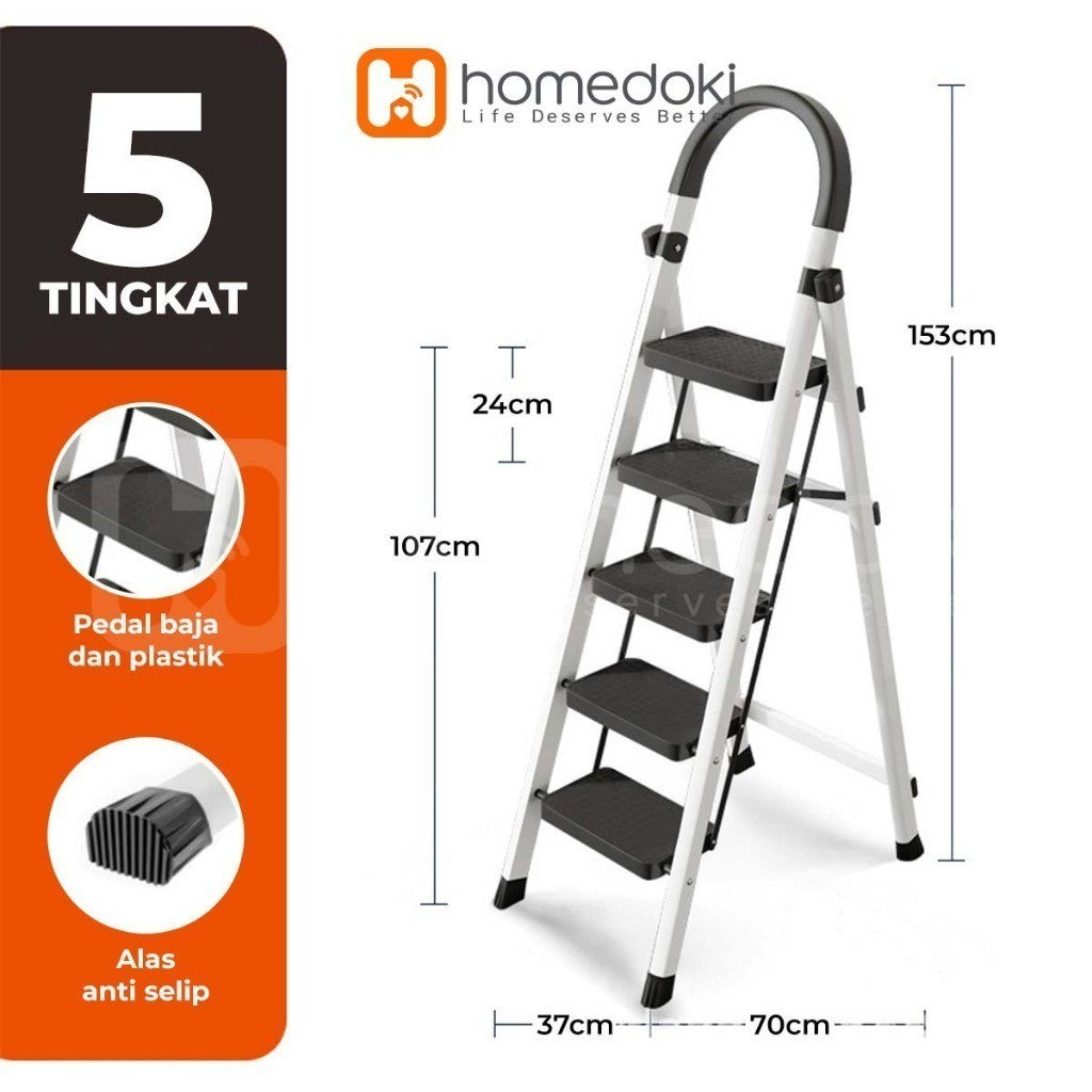 Pekanbaru Homedoki Tangga Rumah Lipat Tangga Besi Lipat 3/4 Step Household Steel Ladder/ Tangga Lipat Aluminium 4 Step Premium Ladder