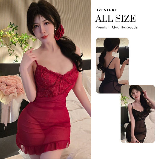 Pekanbaru Lingerie Dress Set D 170 Renda, Kawat Penyangga, Tali Bahu Berkerut