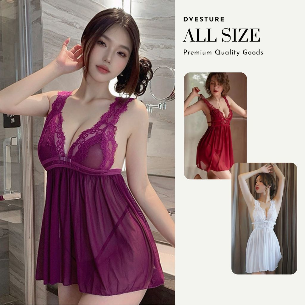 Pekanbaru Lingerie Wanita Dress Set D-06 Open V Back Suspender