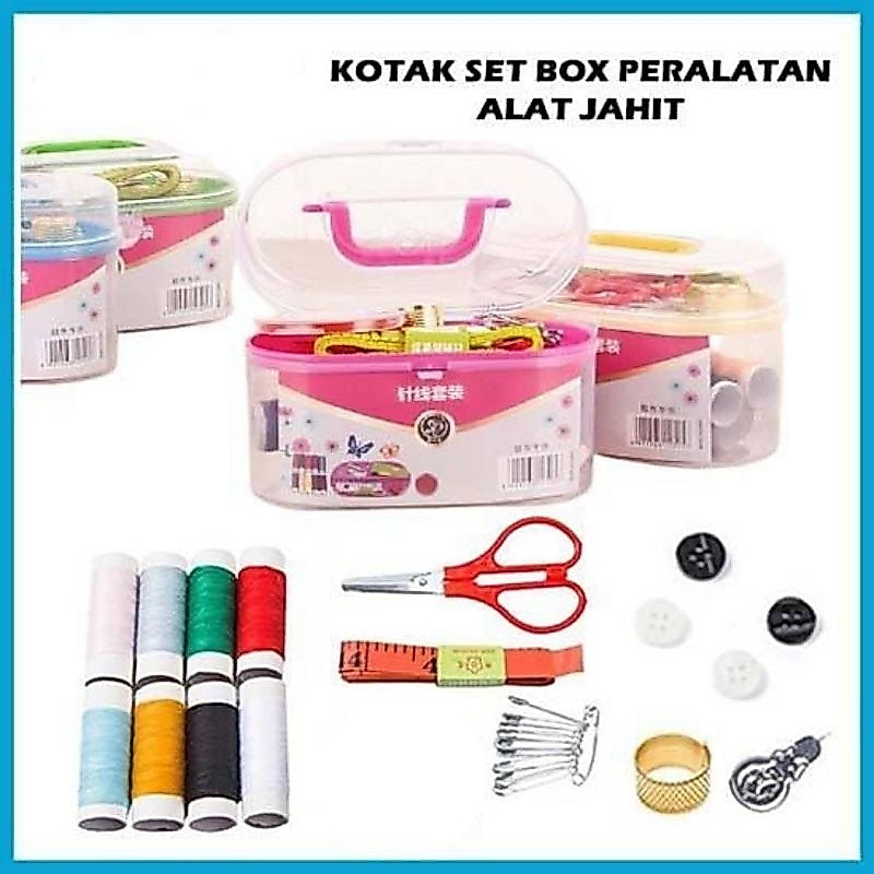 Pekanbaru HR-Sewing Set Kit Peralatan Jahit Kotak Box Alat Menjahit Benang Jarum Peniti Meteran Gunting Baju Kain