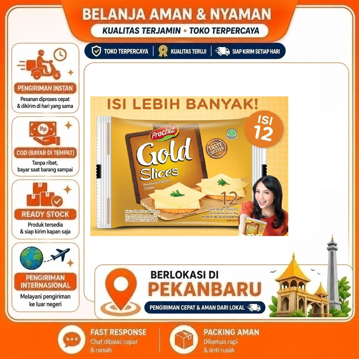 Pekanbaru 12 Lembar Prochiz Gold Cheddar Cheese Processed Taste Better Keju Cedar Olahan Halal