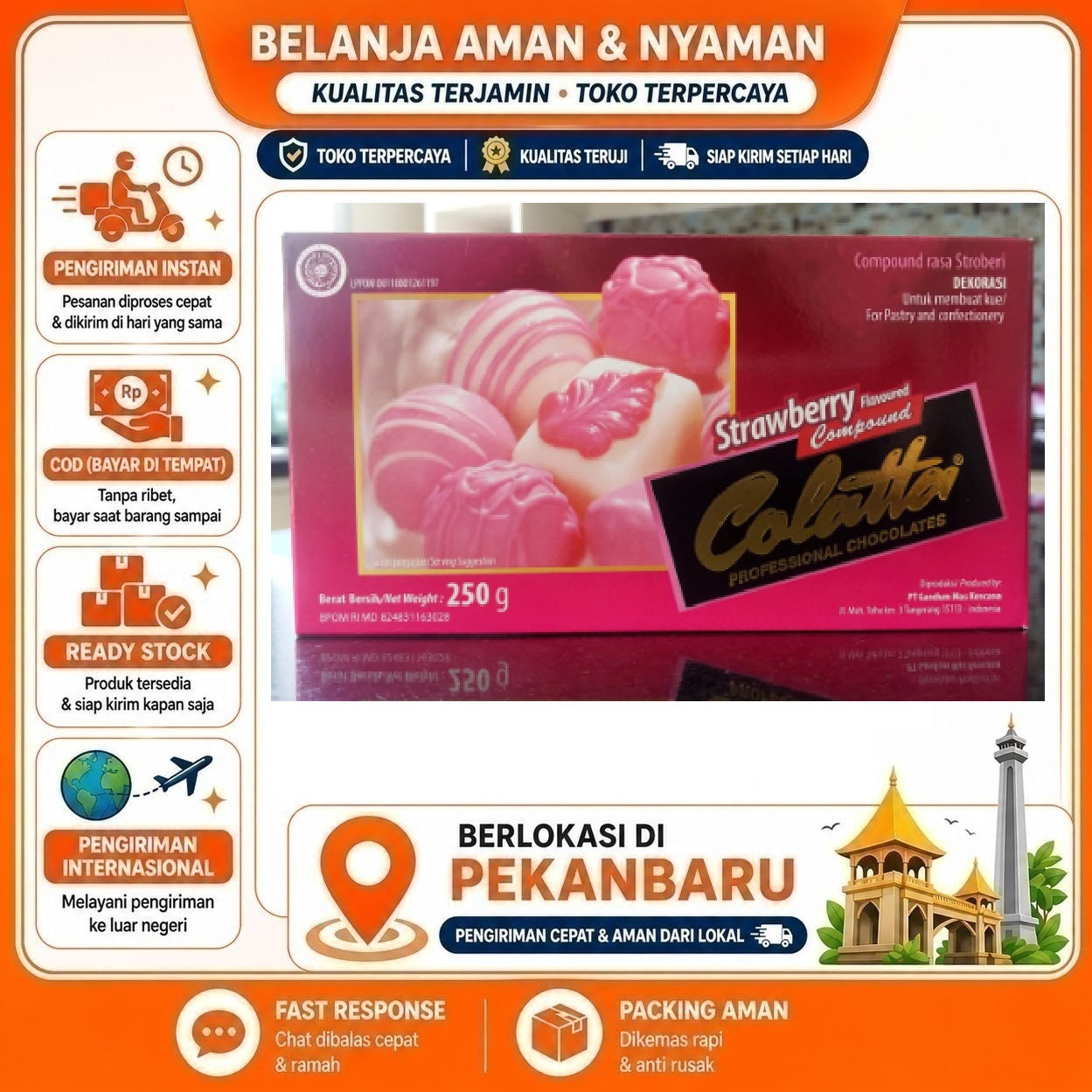 Pekanbaru 250 Gram Colatta Strawberry Flavoured Compound Rasa Stroberi Bahan Dekorasi Kue Cake