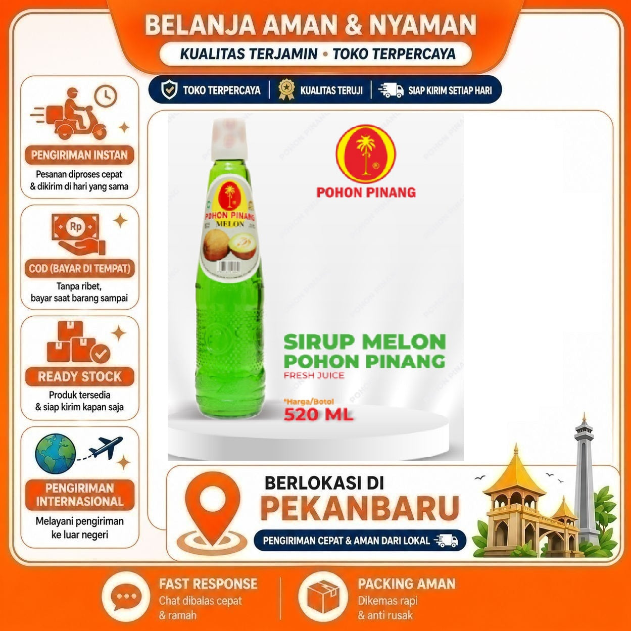 Pekanbaru 520ml Pohon Pinang Sirup Rasa Buah Melon Fruit Flavour Syrup Bahan Minuman Halal