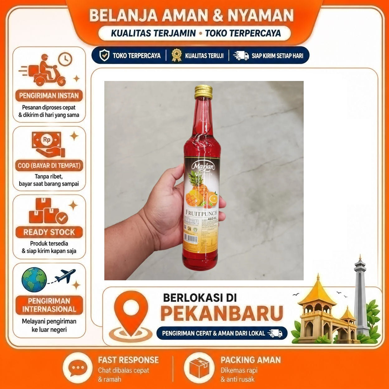 Pekanbaru 460ml Marjan Boudoin Fruit Punch Sirup Minuman Mix Drink Syrup Kemasan Botol Halal